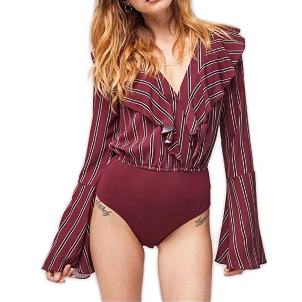 Maroon Striped Bodysuit